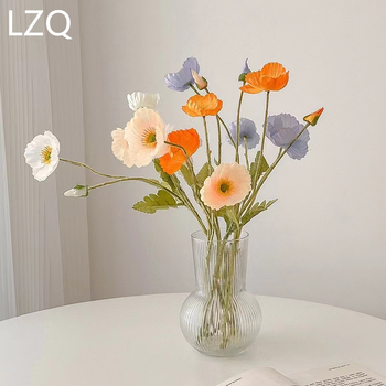 4 galvų aguona iš šilko — dirbtinis gėlių dekoras vestuvėms, lauko erdvei ir nuotraukų rekvizitams