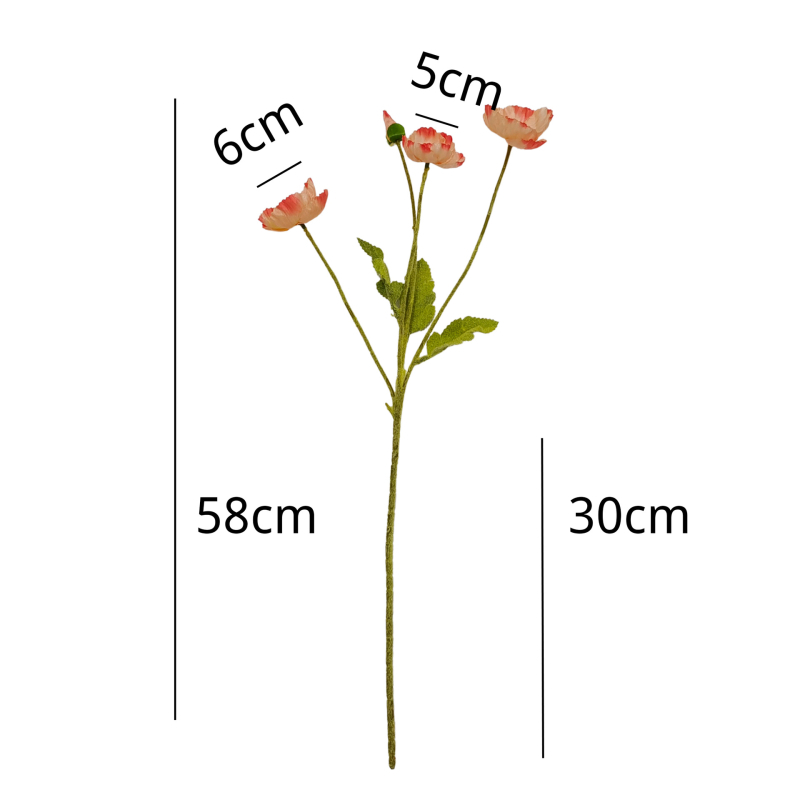 4 galvų aguona iš šilko — dirbtinis gėlių dekoras vestuvėms, lauko erdvei ir nuotraukų rekvizitams