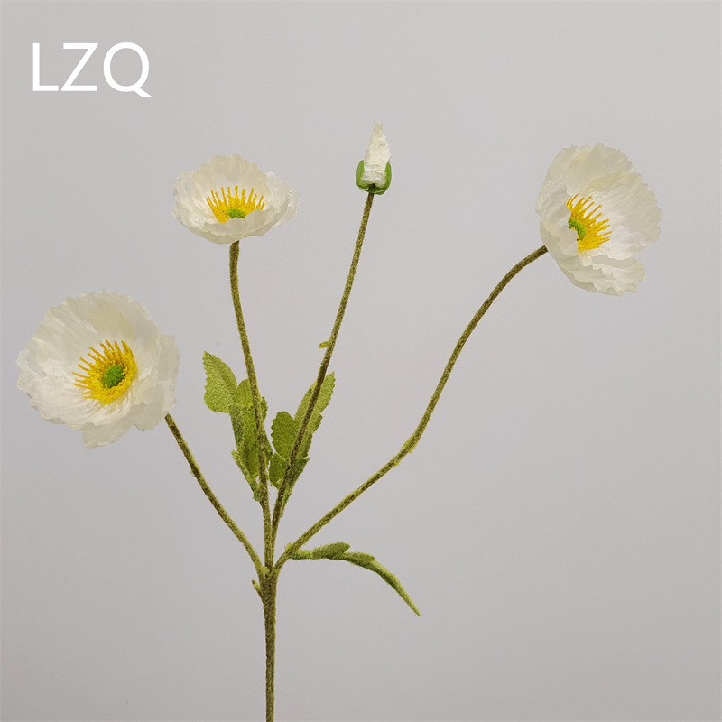 4 galvų aguona iš šilko — dirbtinis gėlių dekoras vestuvėms, lauko erdvei ir nuotraukų rekvizitams