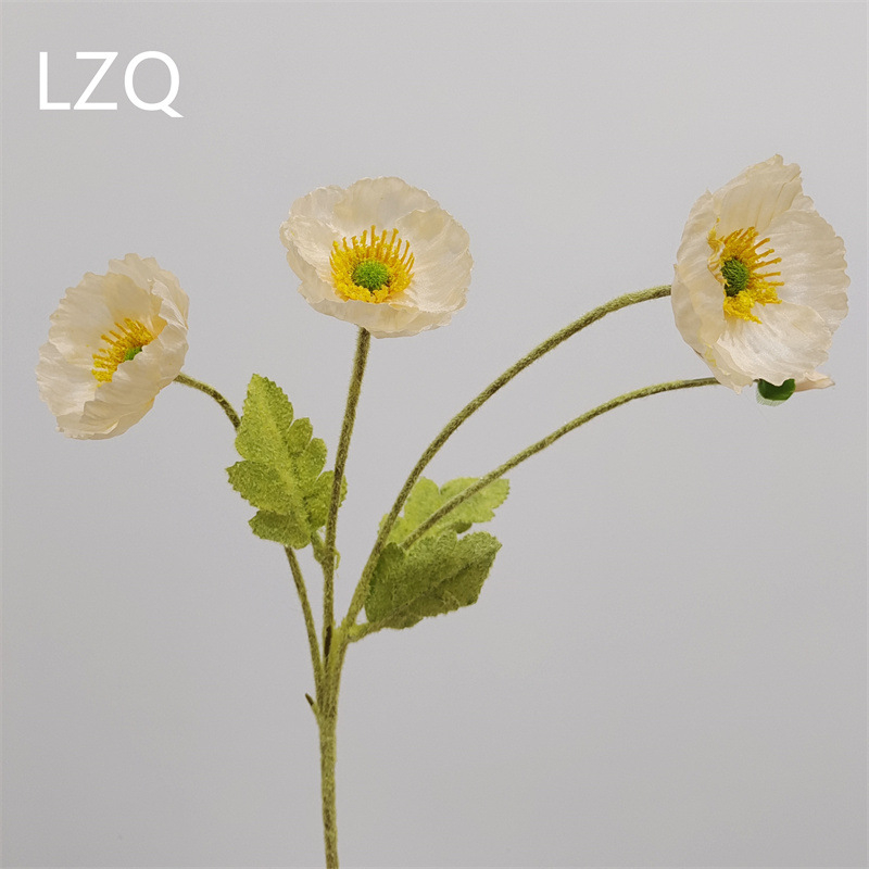 4 galvų aguona iš šilko — dirbtinis gėlių dekoras vestuvėms, lauko erdvei ir nuotraukų rekvizitams