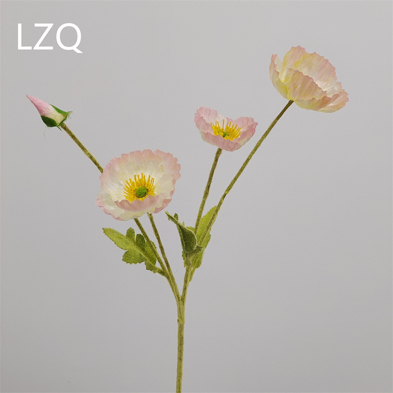 4 galvų aguona iš šilko — dirbtinis gėlių dekoras vestuvėms, lauko erdvei ir nuotraukų rekvizitams