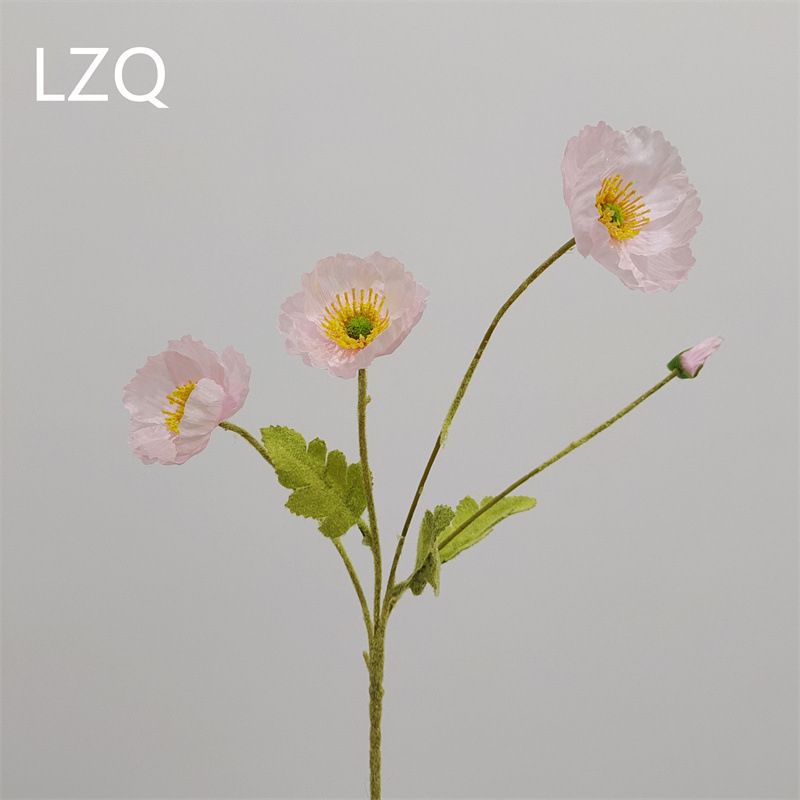 4 galvų aguona iš šilko — dirbtinis gėlių dekoras vestuvėms, lauko erdvei ir nuotraukų rekvizitams