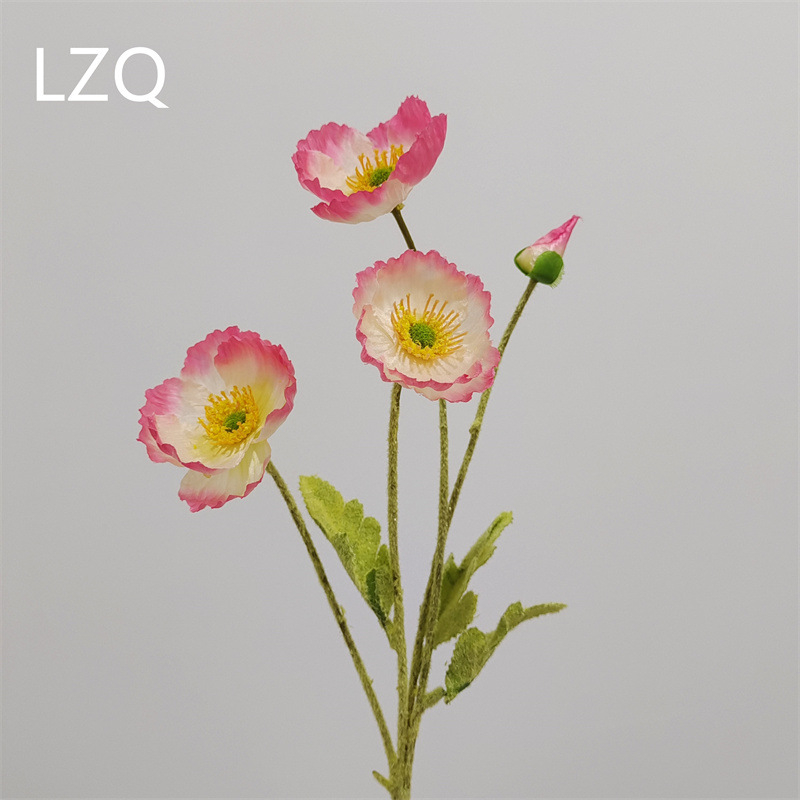 4 galvų aguona iš šilko — dirbtinis gėlių dekoras vestuvėms, lauko erdvei ir nuotraukų rekvizitams