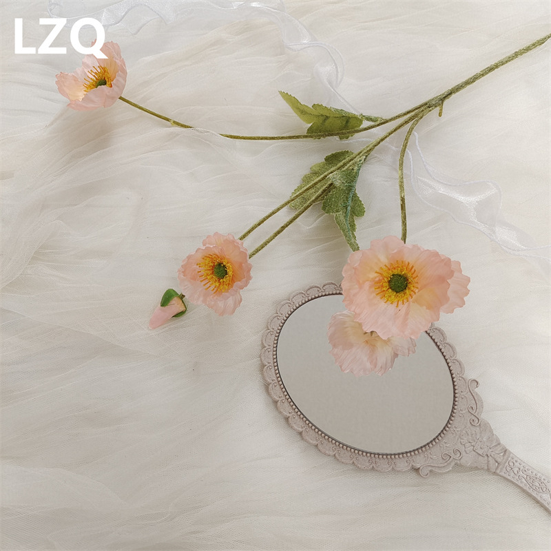 4 galvų aguona iš šilko — dirbtinis gėlių dekoras vestuvėms, lauko erdvei ir nuotraukų rekvizitams