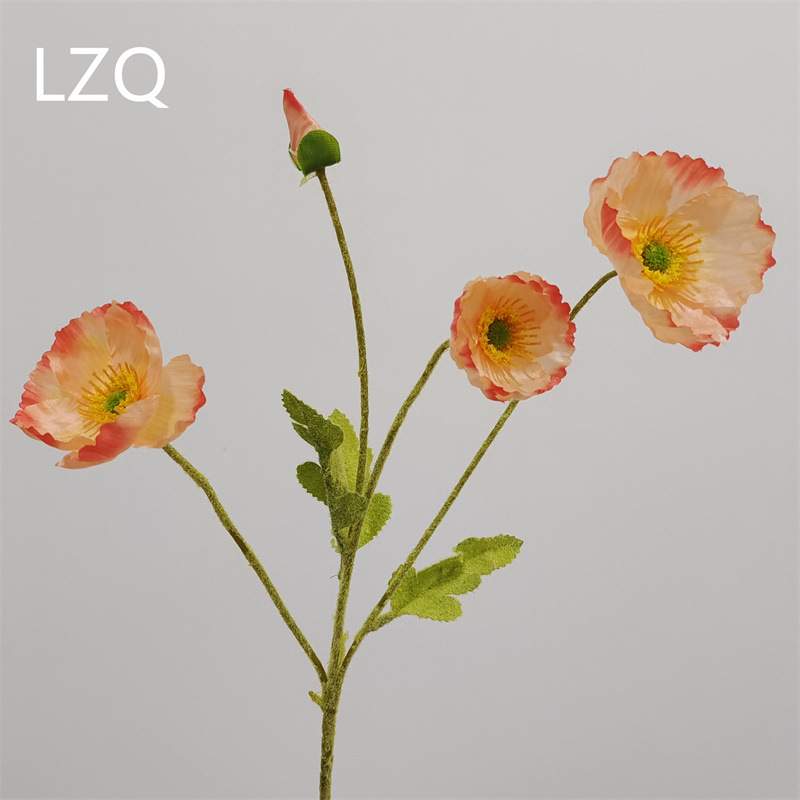 4 galvų aguona iš šilko — dirbtinis gėlių dekoras vestuvėms, lauko erdvei ir nuotraukų rekvizitams