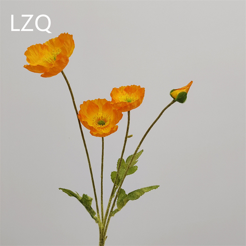 4 galvų aguona iš šilko — dirbtinis gėlių dekoras vestuvėms, lauko erdvei ir nuotraukų rekvizitams