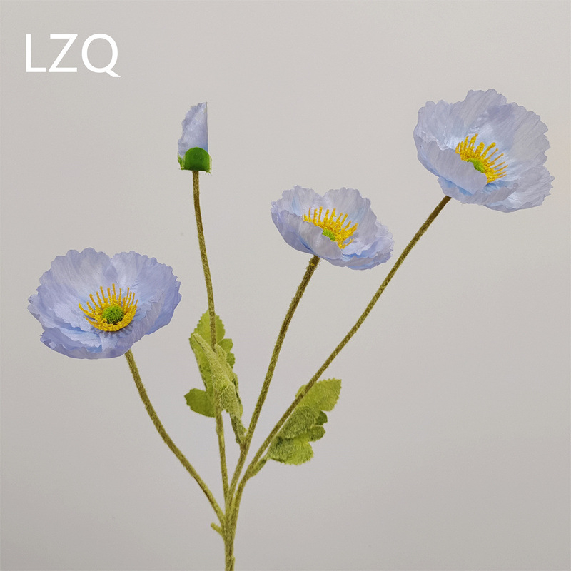 4 galvų aguona iš šilko — dirbtinis gėlių dekoras vestuvėms, lauko erdvei ir nuotraukų rekvizitams