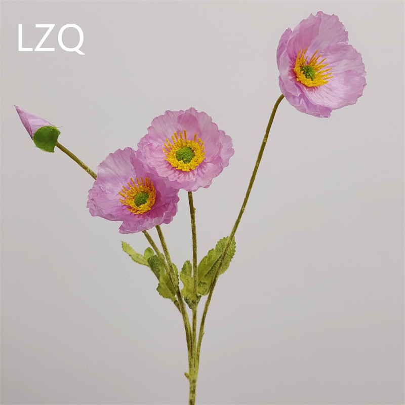 4 galvų aguona iš šilko — dirbtinis gėlių dekoras vestuvėms, lauko erdvei ir nuotraukų rekvizitams