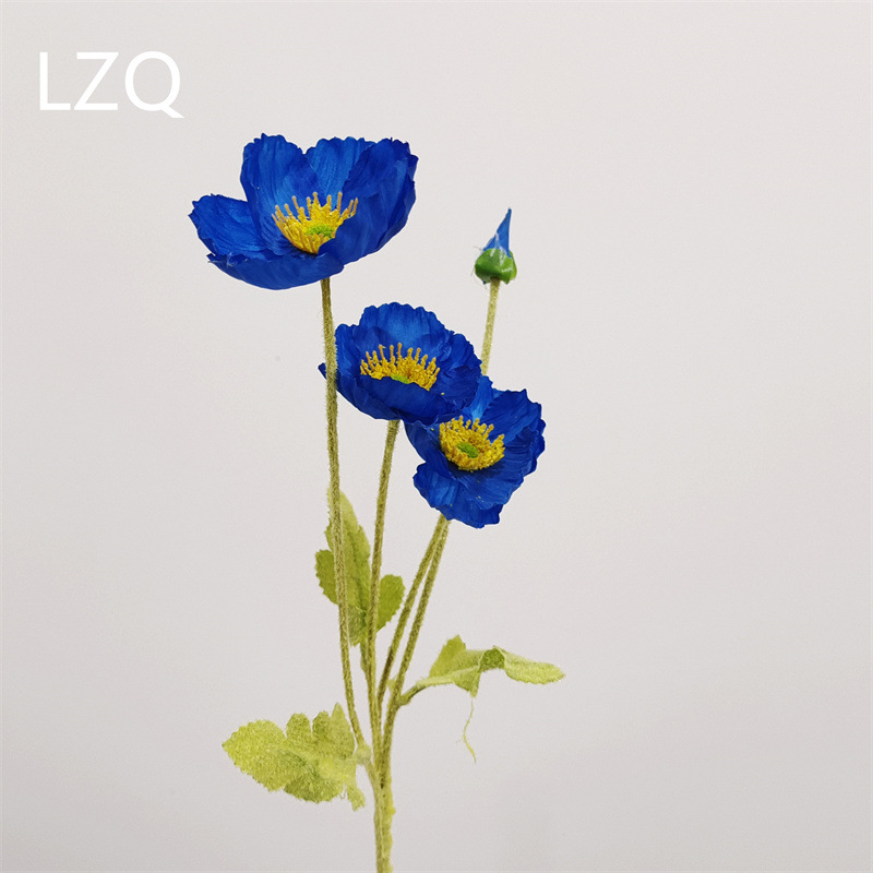 4 galvų aguona iš šilko — dirbtinis gėlių dekoras vestuvėms, lauko erdvei ir nuotraukų rekvizitams