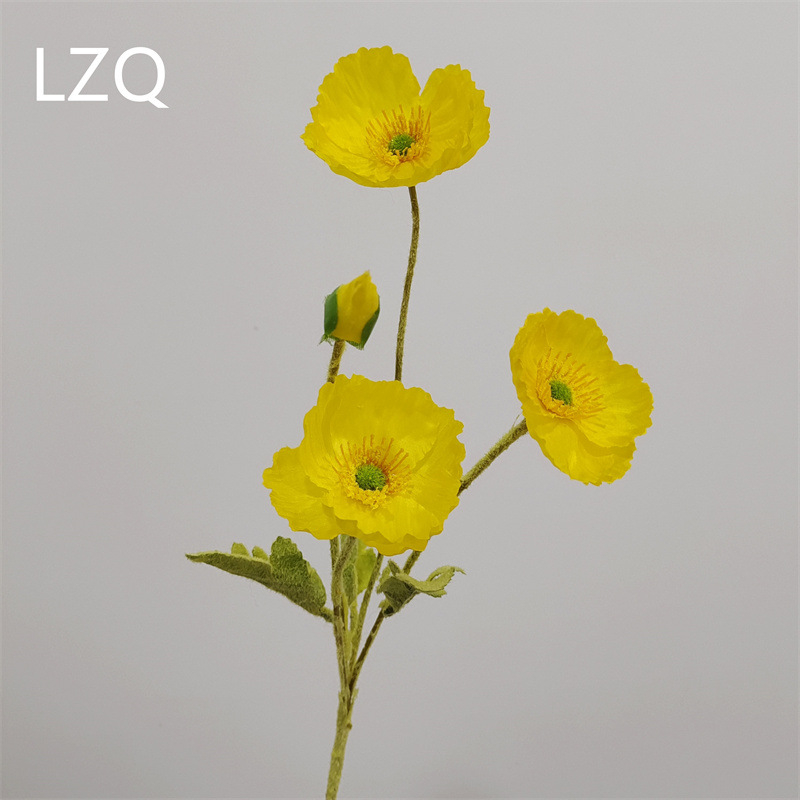 4 galvų aguona iš šilko — dirbtinis gėlių dekoras vestuvėms, lauko erdvei ir nuotraukų rekvizitams