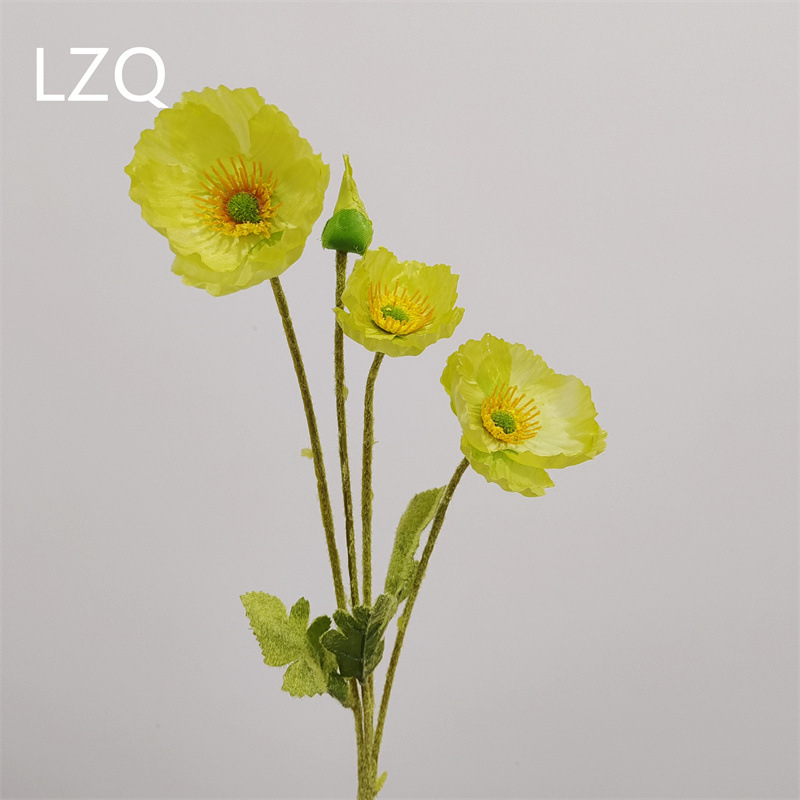 4 galvų aguona iš šilko — dirbtinis gėlių dekoras vestuvėms, lauko erdvei ir nuotraukų rekvizitams