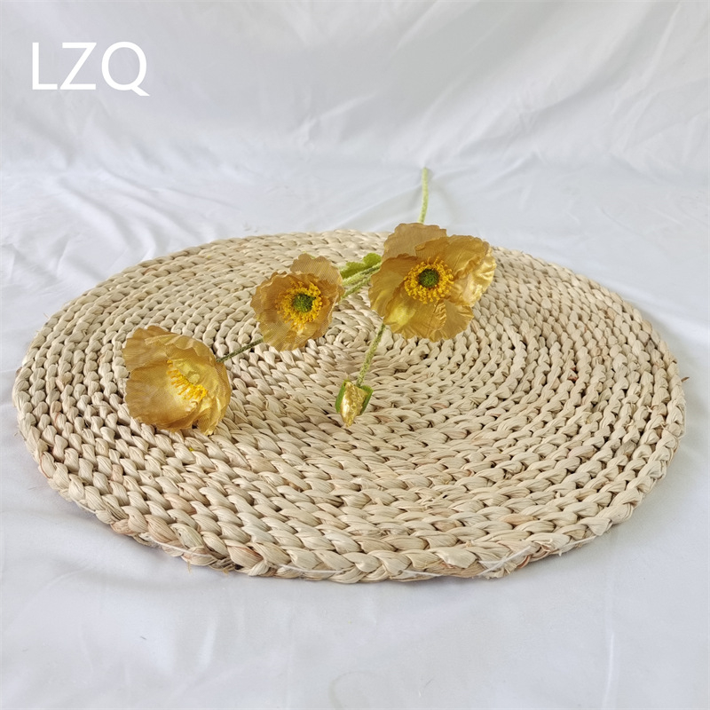 4 galvų aguona iš šilko — dirbtinis gėlių dekoras vestuvėms, lauko erdvei ir nuotraukų rekvizitams