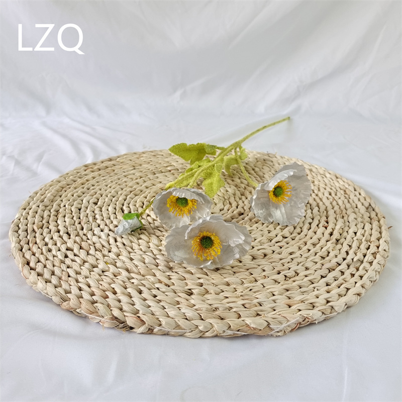 4 galvų aguona iš šilko — dirbtinis gėlių dekoras vestuvėms, lauko erdvei ir nuotraukų rekvizitams