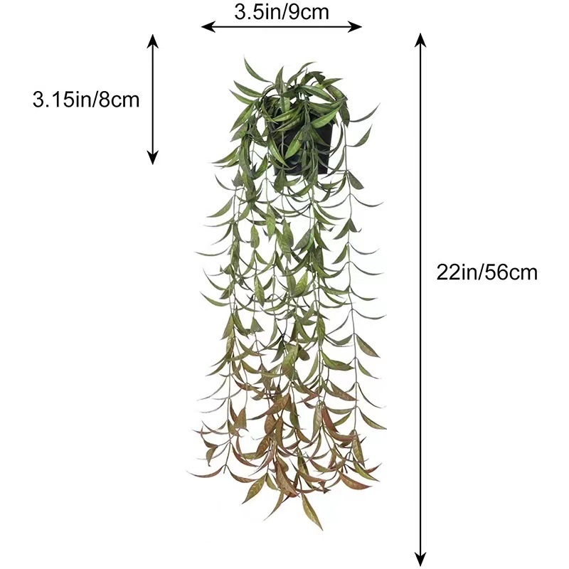 Dirbtinis kabančios formos bonsai – eukaliptas, plastikiniai žiedai, vidaus ir lauko dekoravimui