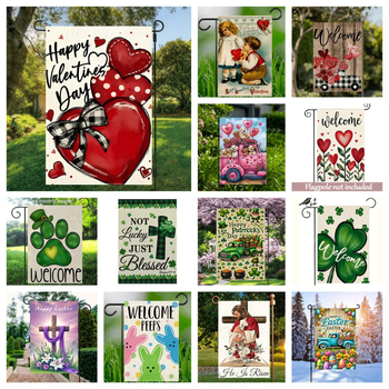 Brilliance Sodo vėliava – linų audinys, spausdintas logotipas, be vėliavos stulpo, OPP pakuotė, triušis su dobiliu motyvas