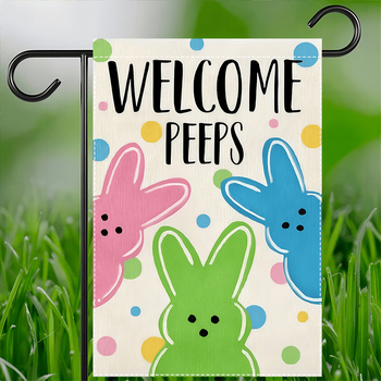 Brilliance Sodo vėliava – linų audinys, spausdintas logotipas, be vėliavos stulpo, OPP pakuotė, triušis su dobiliu motyvas