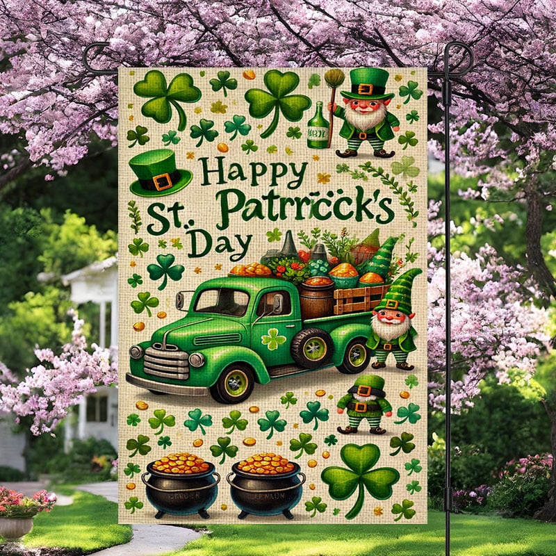 Brilliance Sodo vėliava – linų audinys, spausdintas logotipas, be vėliavos stulpo, OPP pakuotė, triušis su dobiliu motyvas