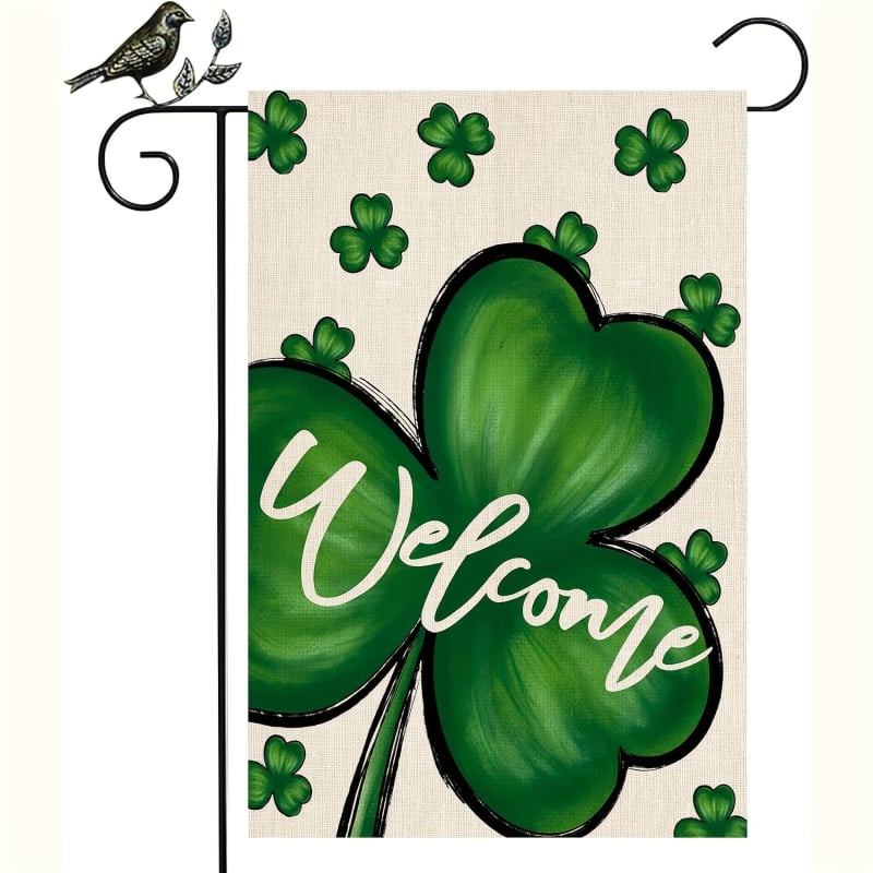 Brilliance Sodo vėliava – linų audinys, spausdintas logotipas, be vėliavos stulpo, OPP pakuotė, triušis su dobiliu motyvas