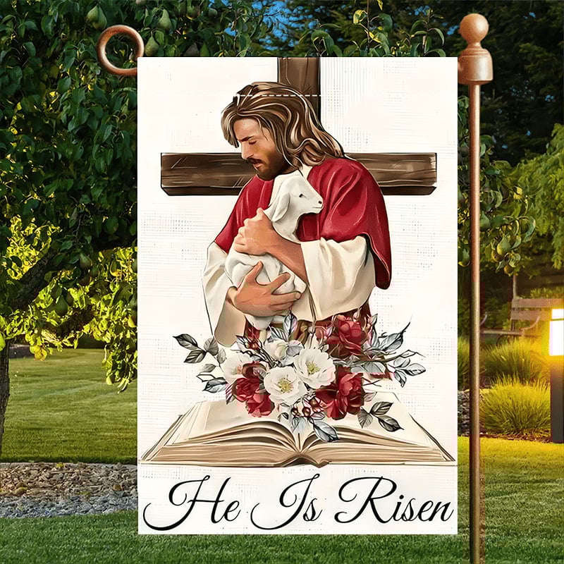 Brilliance Sodo vėliava – linų audinys, spausdintas logotipas, be vėliavos stulpo, OPP pakuotė, triušis su dobiliu motyvas