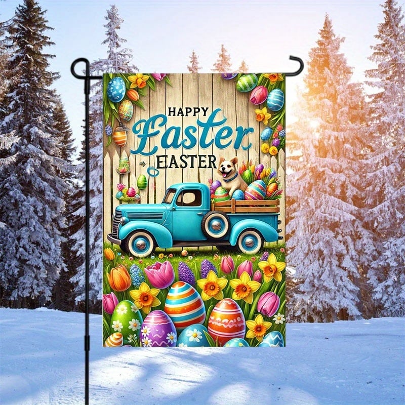 Brilliance Sodo vėliava – linų audinys, spausdintas logotipas, be vėliavos stulpo, OPP pakuotė, triušis su dobiliu motyvas