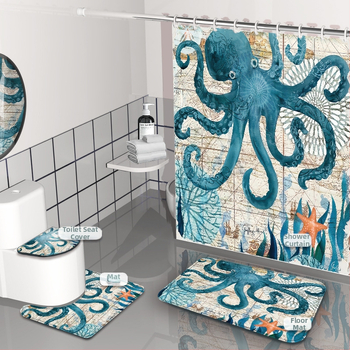 Σετ κουρτινάκι ντους - εκτύπωση με θαλάσσια ζώα, αδιάβροχο και ανθεκτικό στη μούχλα, υλικό: Chunya Spinning, στυλ: painting wind, λογότυπο με δυνατότητα προσαρμογής, δυνατότητα προσαρμογής επεξεργασίας