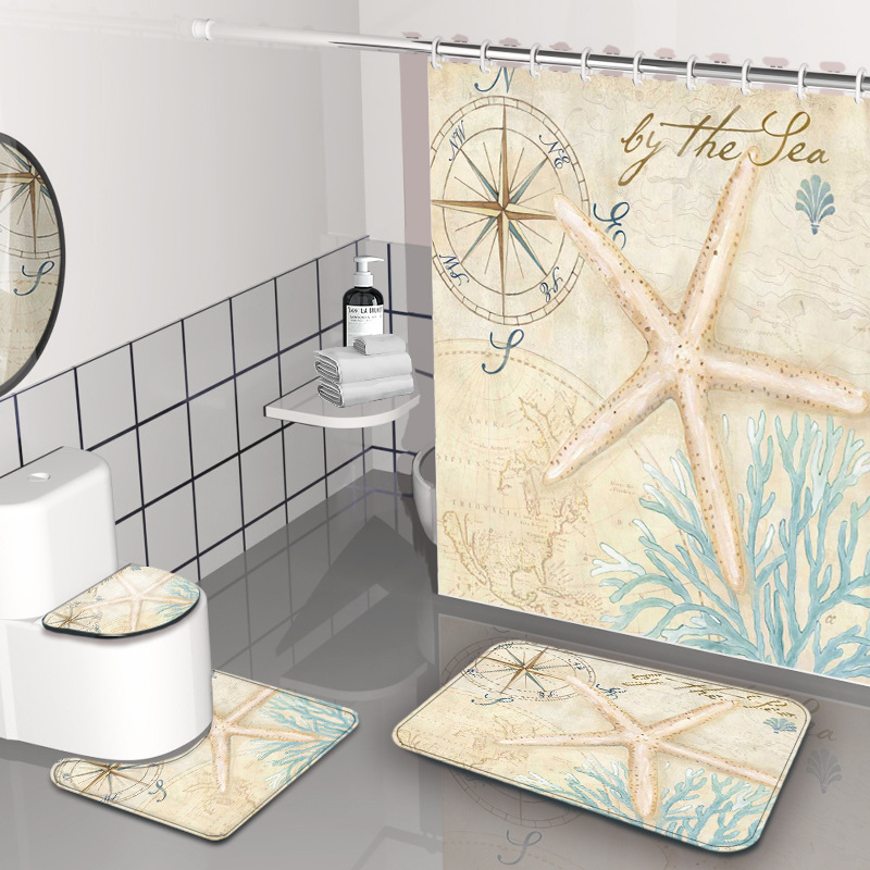 Dušas aizkars komplekts - jūrasdzīvnieku raksts, ūdensizturīgs un pelējuma izturīgs, materiāls: Chunya Spinning, stils: painting wind, pielāgojama logo, pielāgojama apstrāde