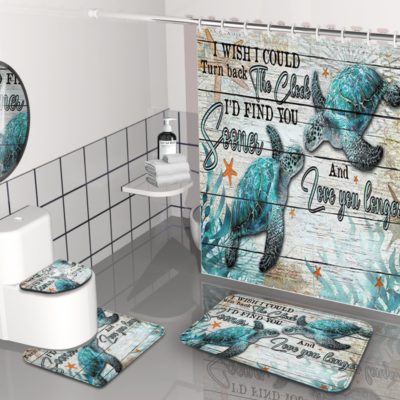 Dušas aizkars komplekts - jūrasdzīvnieku raksts, ūdensizturīgs un pelējuma izturīgs, materiāls: Chunya Spinning, stils: painting wind, pielāgojama logo, pielāgojama apstrāde