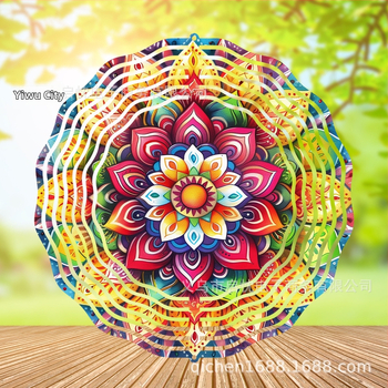 Mandala 3D besisukantis vėjo spinners dekoracija namams ir sodui, metalas, spaudinys dizainas