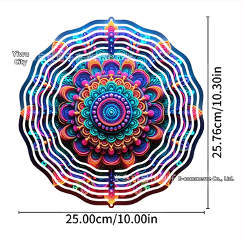 Mandala 3D besisukantis vėjo spinners dekoracija namams ir sodui, metalas, spaudinys dizainas