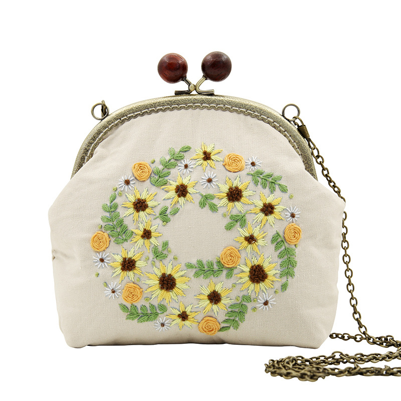 Kryžminis siuvimo rinkinys monetainei piniginei su gėlių raštu ant išsiuvinės drobės, 3D saugojimo dizainas, prekės ženklas Shallow Grass