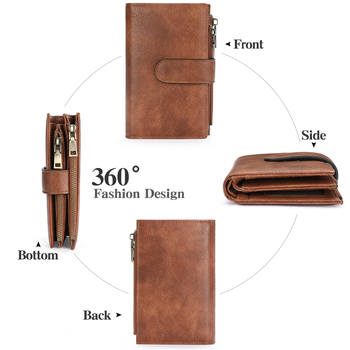 Къс дамски портфейл RFID, многофункционален, три секционен PU кожа, подплата полиестер