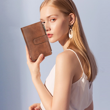 Къс дамски портфейл RFID, многофункционален, три секционен PU кожа, подплата полиестер