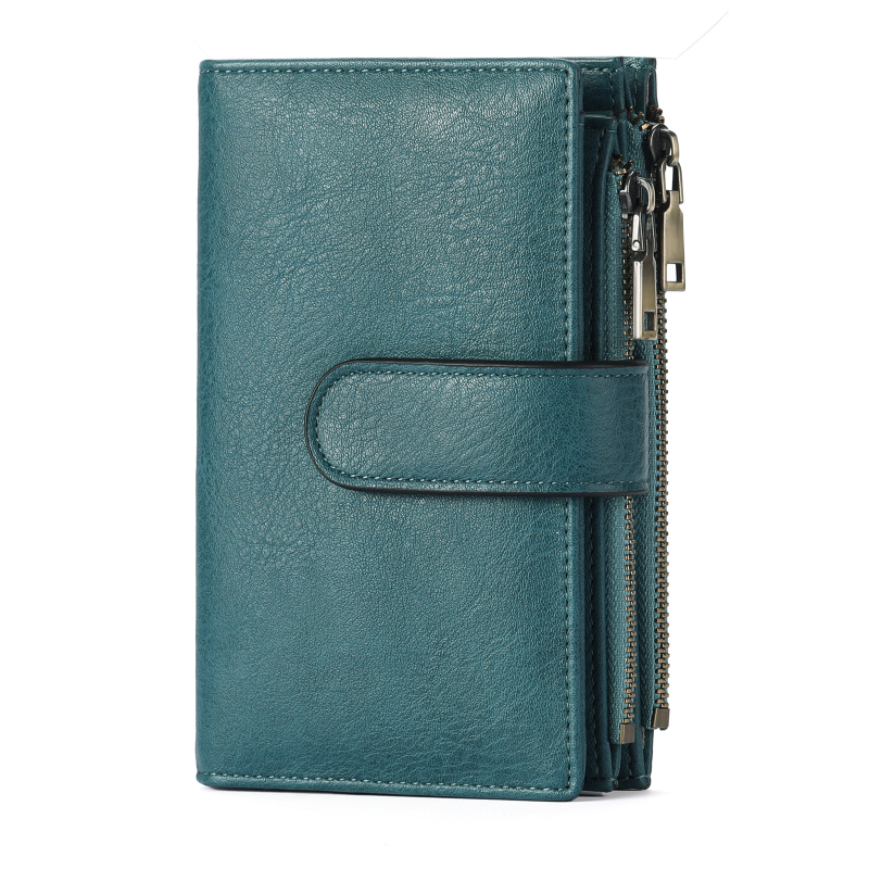 Къс дамски портфейл RFID, многофункционален, три секционен PU кожа, подплата полиестер