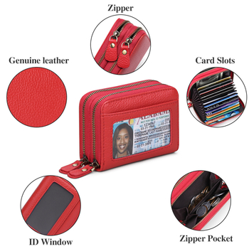 SENDEFN 5210 Γυναικεία Θήκη Καρτών από Γνήσιο Δέρμα Βοοειδών με Διπλό Φερμουάρ, RFID Αντιμαγνητικό, Μεγάλη Χωρητικότητα