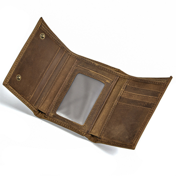 Мъжки портфейл от естествена кожа, първи слой телешка кожа, монетник, множество джобове за карти, найлонова подплата, метален ключодържател