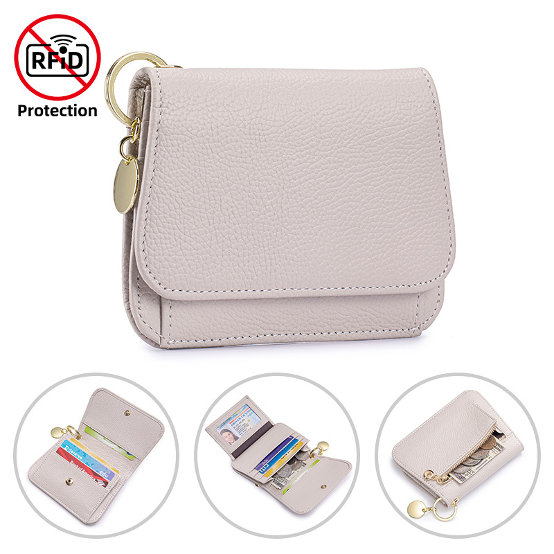 Női mini pénztárca valódi bőrből, ultra vékony, RFID védelem, első réteg marhahús bőr, poliészter bélés, városi minimalist stílus, kopásálló és lopás elleni védelem