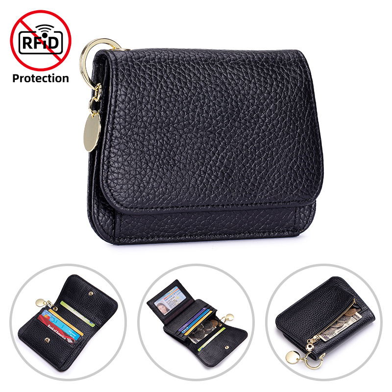 Női mini pénztárca valódi bőrből, ultra vékony, RFID védelem, első réteg marhahús bőr, poliészter bélés, városi minimalist stílus, kopásálló és lopás elleni védelem