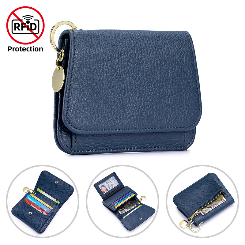 Női mini pénztárca valódi bőrből, ultra vékony, RFID védelem, első réteg marhahús bőr, poliészter bélés, városi minimalist stílus, kopásálló és lopás elleni védelem