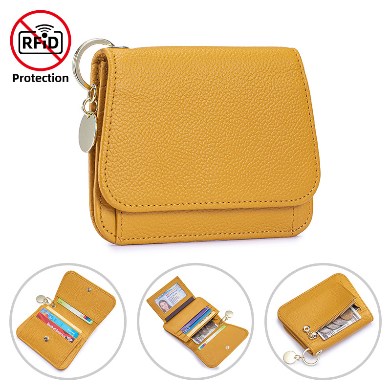 Női mini pénztárca valódi bőrből, ultra vékony, RFID védelem, első réteg marhahús bőr, poliészter bélés, városi minimalist stílus, kopásálló és lopás elleni védelem