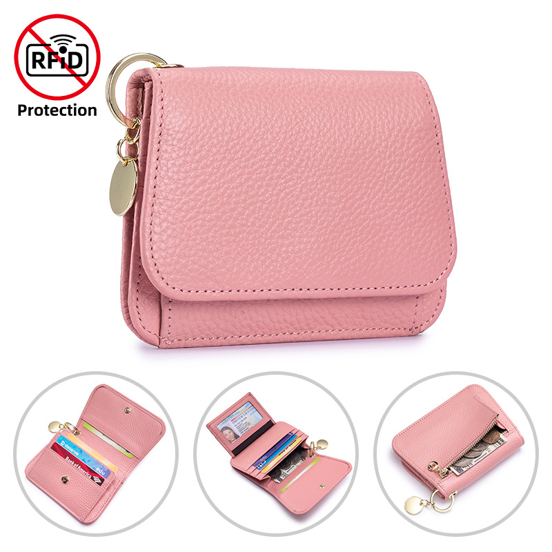Női mini pénztárca valódi bőrből, ultra vékony, RFID védelem, első réteg marhahús bőr, poliészter bélés, városi minimalist stílus, kopásálló és lopás elleni védelem