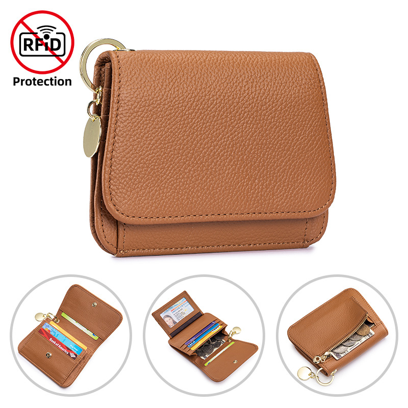 Női mini pénztárca valódi bőrből, ultra vékony, RFID védelem, első réteg marhahús bőr, poliészter bélés, városi minimalist stílus, kopásálló és lopás elleni védelem