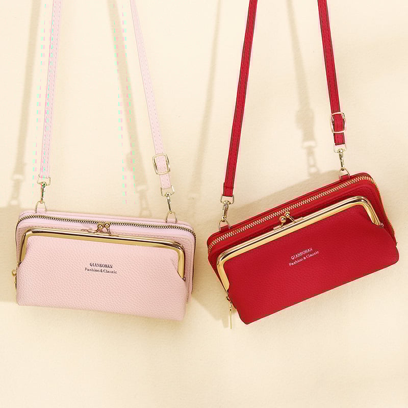 Moters telefoninė rankinė Qianbo/QBH, PU oda, horizontalaus kvadrato formos, užtrauktukas uždarymas, kortelių skyriai