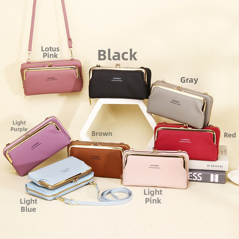 Дамска чанта за телефон Qianbo/QBH, PU кожа, хоризонтална квадратна форма, цип за закопчаване, отделение за карти