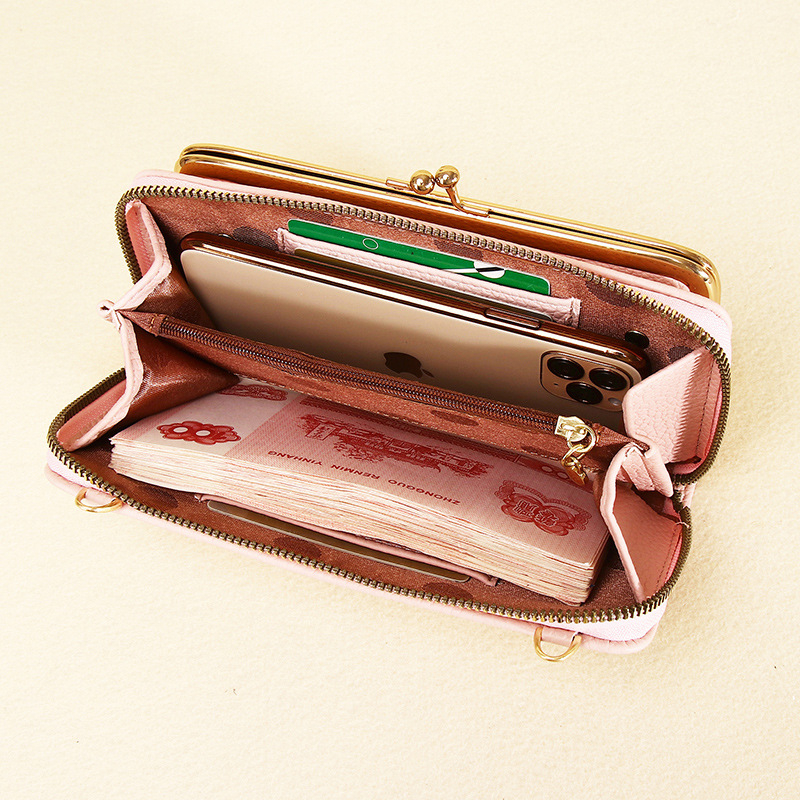 Moters telefoninė rankinė Qianbo/QBH, PU oda, horizontalaus kvadrato formos, užtrauktukas uždarymas, kortelių skyriai