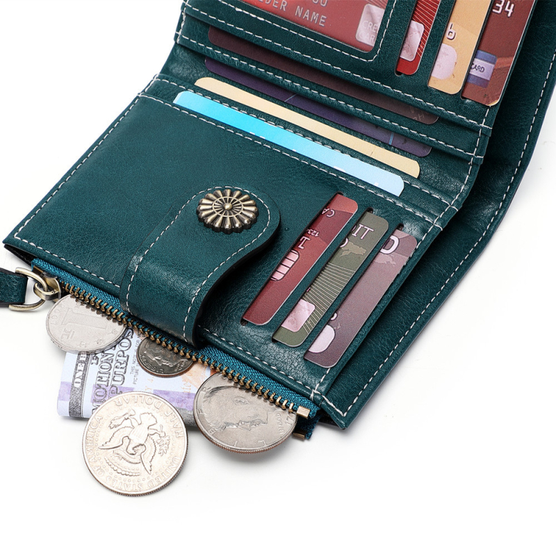 Portofel din piele PU cu fermoar pentru monede, suport pentru carduri, utilizare zilnică, căptușire poliester