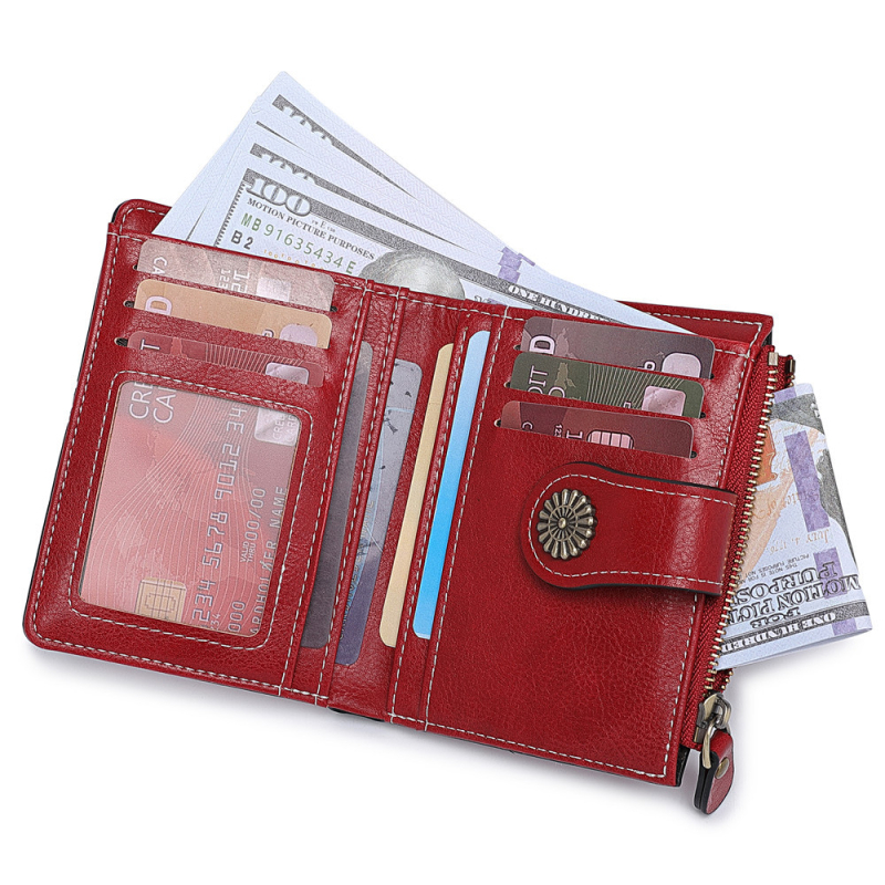 Portofel din piele PU cu fermoar pentru monede, suport pentru carduri, utilizare zilnică, căptușire poliester