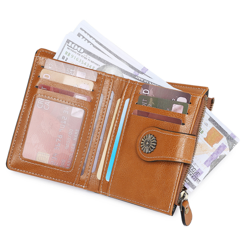 Portofel din piele PU cu fermoar pentru monede, suport pentru carduri, utilizare zilnică, căptușire poliester