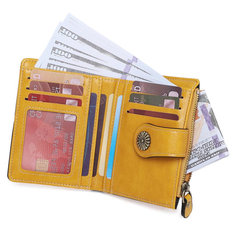 Portofel din piele PU cu fermoar pentru monede, suport pentru carduri, utilizare zilnică, căptușire poliester