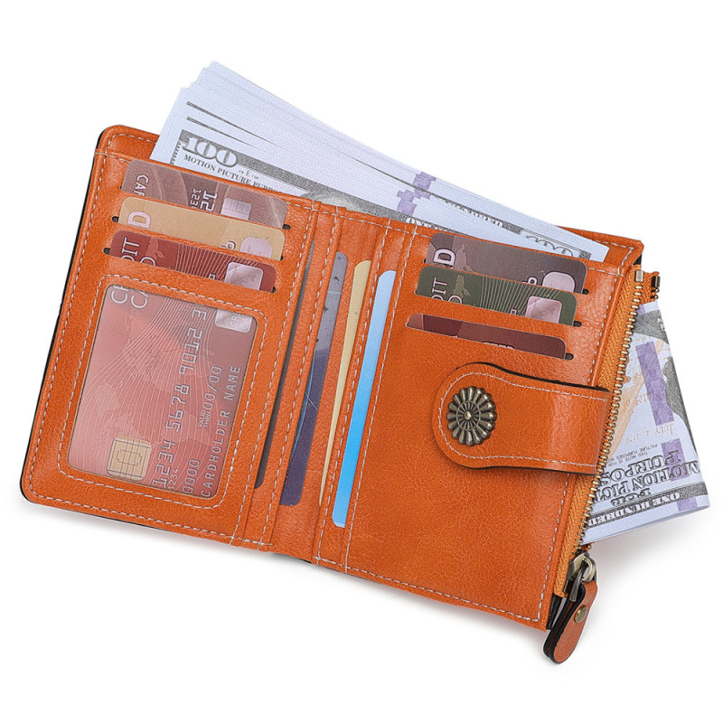 Portofel din piele PU cu fermoar pentru monede, suport pentru carduri, utilizare zilnică, căptușire poliester