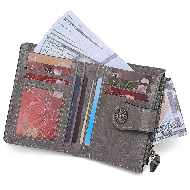 Portofel din piele PU cu fermoar pentru monede, suport pentru carduri, utilizare zilnică, căptușire poliester